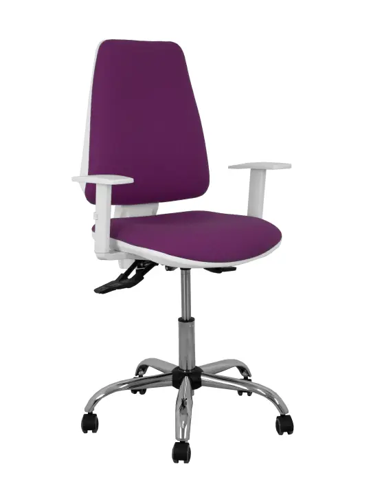 Silla Elche blanca asincro bali morado brazos regulables ruedas de parqué