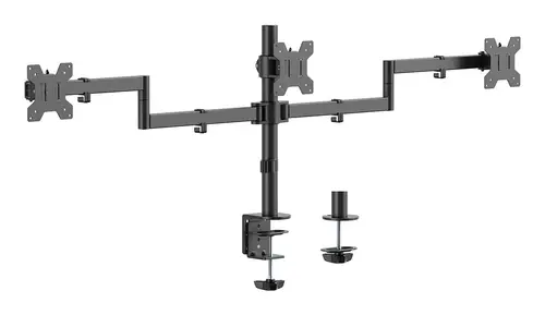 Soporte de mesa eco giratorio e inclinable para 3 monitores 10kg (3 Pivotes, 2 Brazos) de 13-27, Negro - Imagen 1