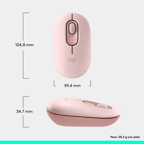 POP Mouse, ratón inalámbrico Bluetooth compacto y portátil con botones programables y clics discretos, tecnología Easy-Switch para alternar hasta 3 dispositivos, portátil, tablet, PC: Rosa - Imagen 9