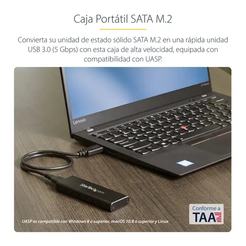 Caja USB 3.0 (5Gbps) a SSD M.2 de Aluminio con UASP - Negro - SATA NGFF M.2 con B Key y B+M Key - Caja Portátil Externa M.2 - No es Compatible con NVMe / AHCI - Imagen 7
