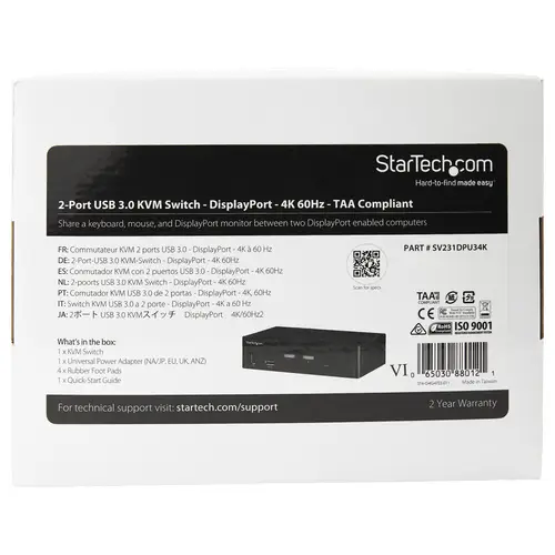 Switch Conmutador KVM de 2 Puertos DisplayPort - 4K a 60Hz - para Una Pantalla - Switch KVM de 2 Puertos DP 1.2 UHD con Hub Ladrón USB 3.0 y Audio - Dell HP Apple - TAA - Imagen 5