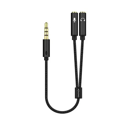 Cable Adaptador Audio Jack 3.5 4pines/M-2xjack 3.5 3pines/H, Negro, 25cm - Imagen 1