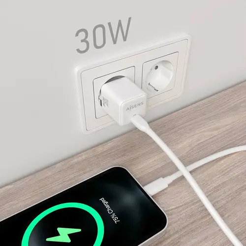 Cargador Gan 30W, 1xUSB-C PD3.0 QD4.0, Blanco - Imagen 4