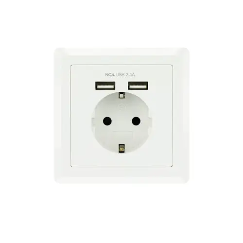 Base de enchufe de pared tipo schuko con 2 tomas USB Max. 2.4A, blanca - Imagen 2