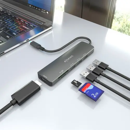USB-C Dock 6 en 1, USB-C A, 1x HDMI, 3x USB-A, 1x SD, 1x MicroSD, Gris, 15cm - Imagen 6