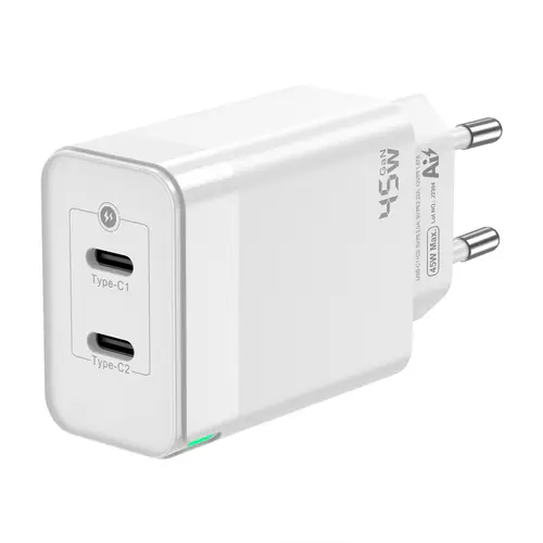 Cargador Gan 45W, 2xUSB-C PD3.0 QC4.0, Blanco - Imagen 2