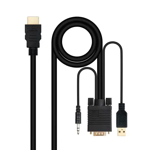 Cable Conversor HDMI a VGA+Audio+USB, 1.8 m, Negro - Imagen 1