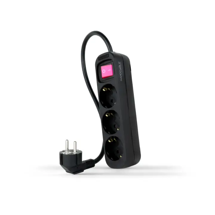 Regleta de Enchufes con 3 Tomas con Interruptor, 1.4 m, Negro