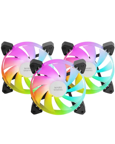 MF-3A, Kit 3x Ventiladores FDB Ultrasilenciosos 120mm, Iluminación ARGB Rainbow 360º Sin Marco, Ventialdores 3en1 con Compatibilidad Total ARGB, Doble Conector ARGB Macho + Hembra, Negro