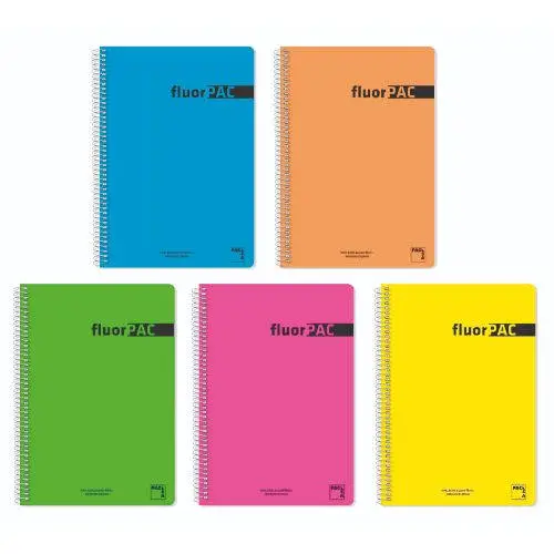 CUADERNO SERIE FLUORPAC TAPA POLIPROPILENO 90 GRS. FLUOR FOLIO (215X310MM.) 80 HOJAS CUADRÍCULA 4X4 CON MARGEN SURTIDO PACSA 16551