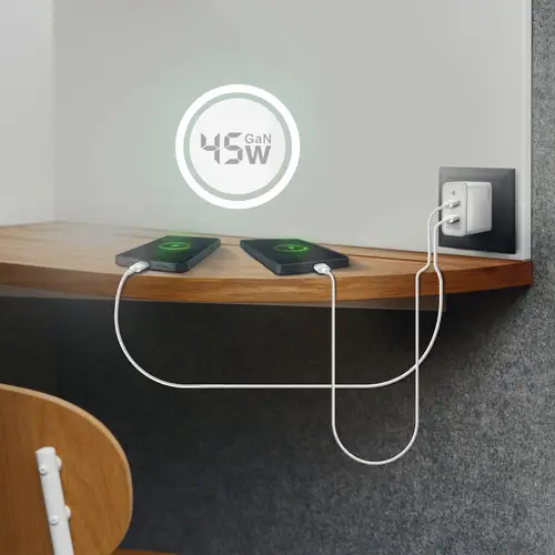 Cargador Gan 45W, 2xUSB-C PD3.0 QC4.0, Blanco - Imagen 5