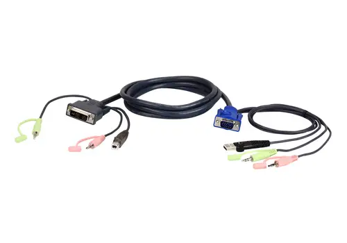 VGA USB to DVI KVM Cable 3m cable para video, teclado y ratón (kvm) Negro, Azul, Verde, Rosa - Imagen 1