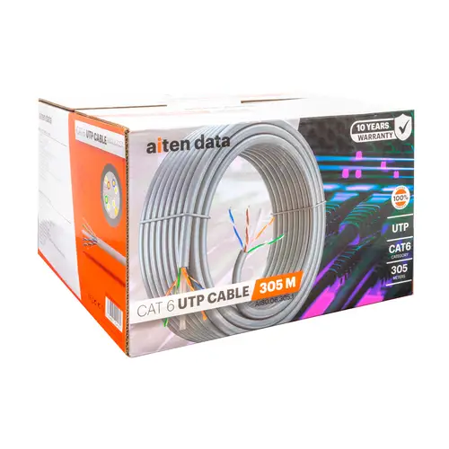 Bobina Cable de Red 305 m, UTP CAT6, Polietileno de Alta Densidad (Solid HDPE) y LSZH  Cuatro Cables Trenzados y separador  Diámetro Conductor de 0.56 mm OFC (Oxygen Free Copper) 99.97% - Imagen 1