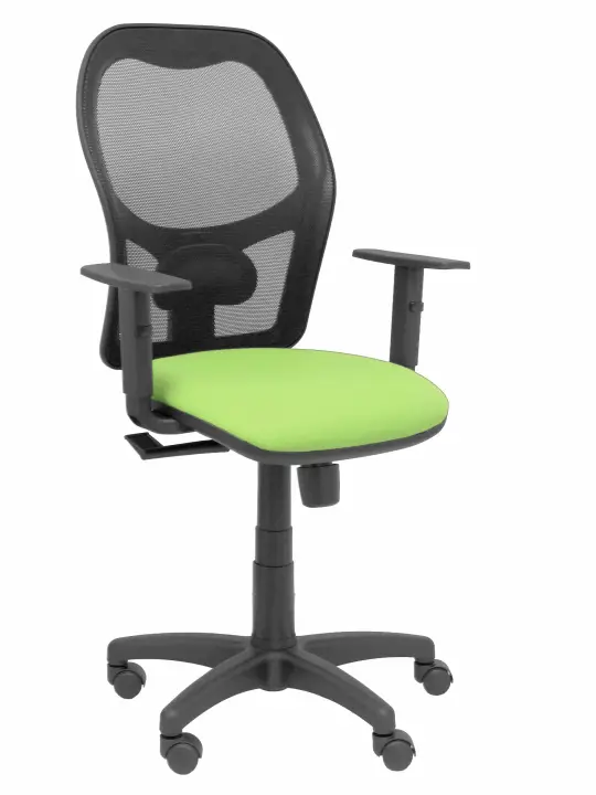 Silla Alocén malla negra asiento bali pistacho brazos regulables