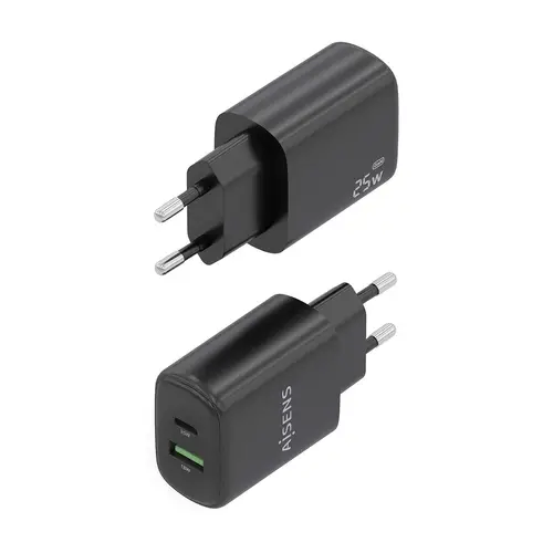 Cargador GaN 25W, 1xUSB-C PD3.0, 1xUSB-A QC3.0, Negro - Imagen 3