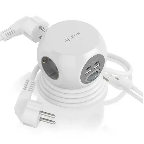 Regleta de Enchufes Sobremesa Multifuncion con 3 Tomas + 2xUSB-C, 2xUSB-A, 1.4M, Blanco - Imagen 3
