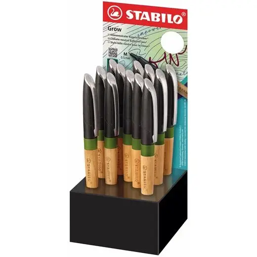 STABILO BOLÍGRAFO GROW 0.5 TINTA AZUL COLOR VERDE MUSGO/ROBLE EXPOSITOR 12 UD