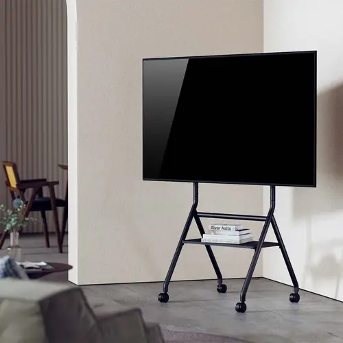 Soporte de suelo eco con rueda, 1 bandeja para pantalla interactiva/TV 80kg de 37-86, Negro - Imagen 4