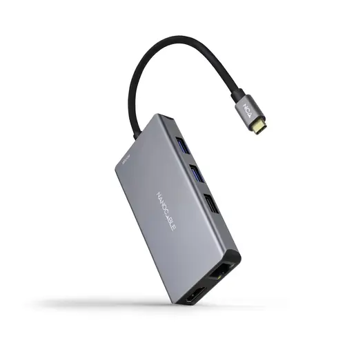 HUB USB-C 9 en 1, Conversor USB-C a 3 x USB-A + 2 x HDMI + RJ45 + TF + SD + USB-C PD 100W, Aluminio, 15 cm, Gris - Imagen 1