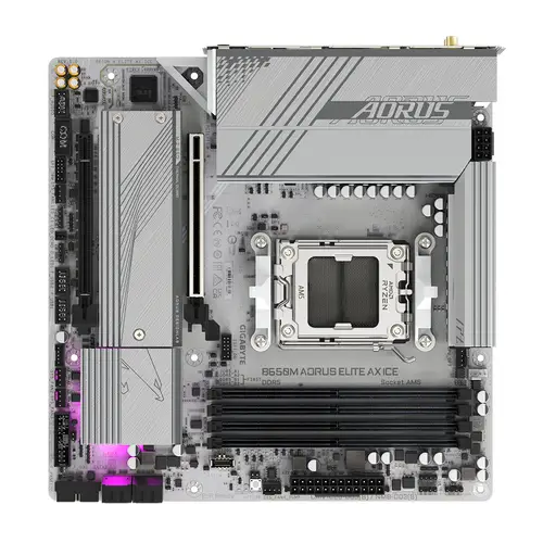 B650M AORUS ELITE AX ICE Placa base - AMD Ryzen serie 9000, VRM de 12+2+2 fases, hasta 8000 MHz DDR5 (OC), 1xPCIe 5.0 + 1xPCIe 4.0 M.2, LAN 2,5 GbE, WIFI 6E, USB 3.2 Gen 2x2 - Imagen 5