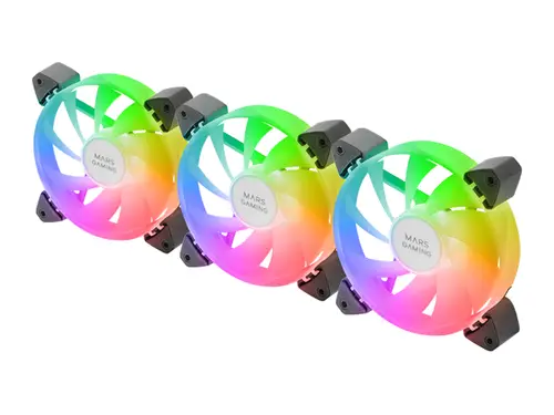 MF-3A, Kit 3x Ventiladores FDB Ultrasilenciosos 120mm, Iluminación ARGB Rainbow 360º Sin Marco, Ventialdores 3en1 con Compatibilidad Total ARGB, Doble Conector ARGB Macho + Hembra, Negro - Imagen 2