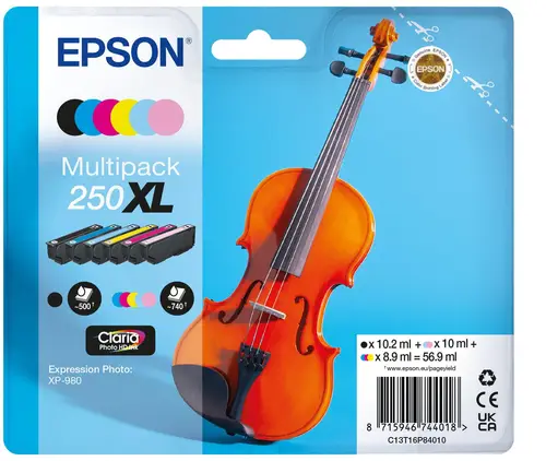 250XL Violin Claria Photo HD cartucho de tinta 6 pieza(s) Original Alto rendimiento (XL) Negro, Cian, Cian claro, Magenta claro, Magenta, Amarillo - Imagen 1