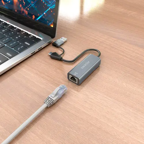 Conversor USB3.2 Gen1 USB-A+USB-C A Ethernet Gigabit 10/100/1000 Mbps, Gris, 15cm - Imagen 5