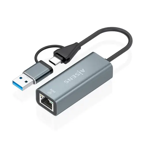 Conversor USB3.2 Gen1 USB-A+USB-C A Ethernet Gigabit 10/100/1000 Mbps, Gris, 15cm - Imagen 1