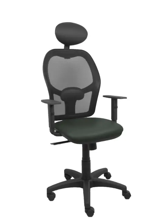 Silla Alocén malla negra asiento similpiel gris brazos regulables cabecero fijo