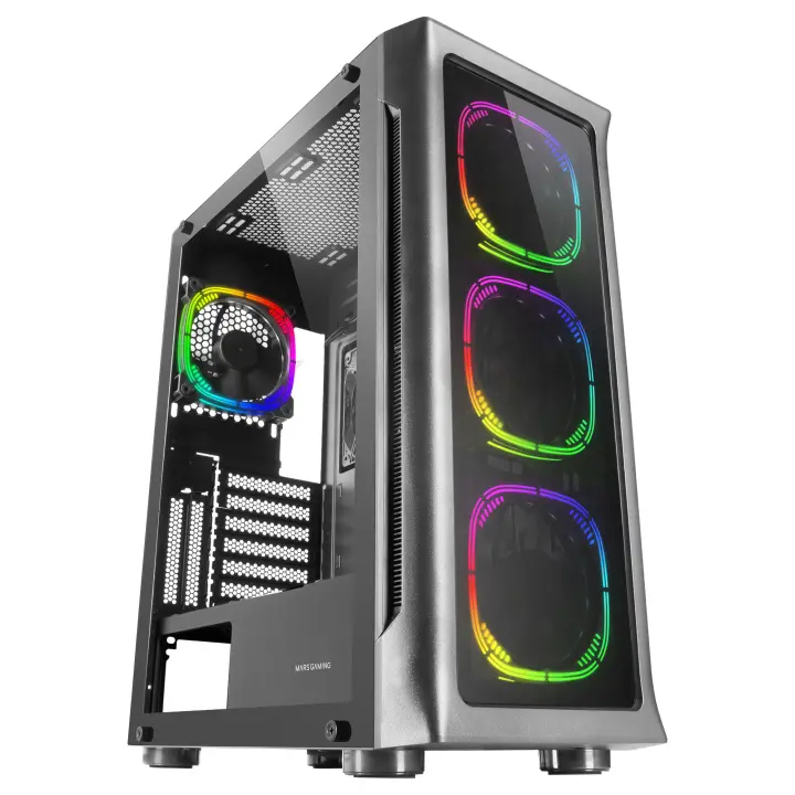 MC-NEO, Torre Gaming XXL E-ATX, Ventana Lateral y Frontal Cristal Templado, 4X Ventiladores ARGB 120mm + Ventilador 120mm, Sistema CPU Freezer, Negro