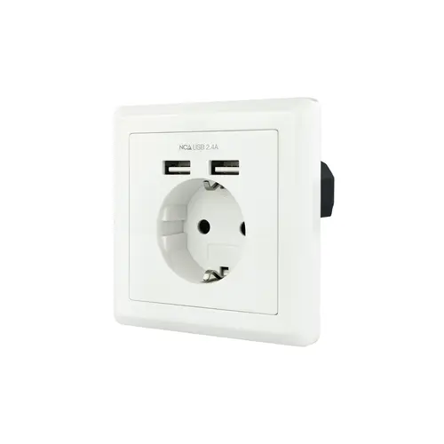 Base de enchufe de pared tipo schuko con 2 tomas USB Max. 2.4A, blanca - Imagen 1