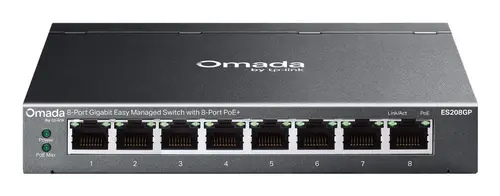 Omada ES208GP switch Gestionado L2 Gigabit Ethernet (10/100/1000) Energía sobre Ethernet (PoE) DIN rail Negro - Imagen 1