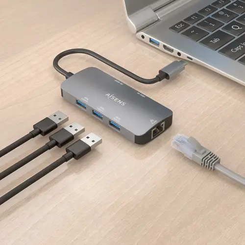 USB-C Dock 6 En 1, USB-C a 1xHDMI, 1xRJ45, 3xUSB-A, 1xUSB-C PD, Gris, 15cm - Imagen 5