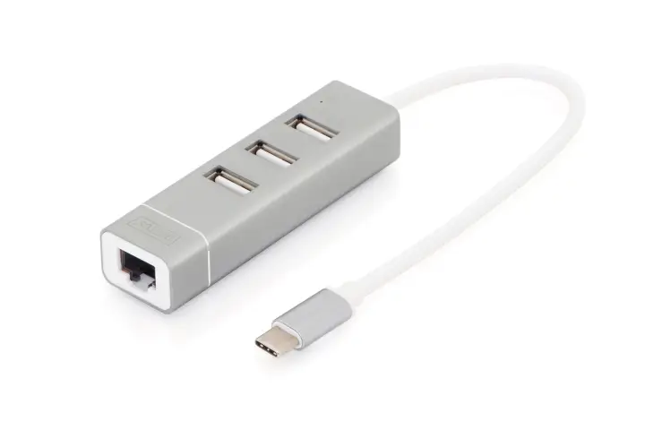 Concentrador USB 2.0 de 3 puertos y adaptador LAN Fast Ethernet con conexión Type-C
