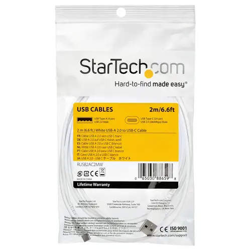 Cable de Carga USB-A a USB-C de 2m - Cable de Carga Rápida y Sincronización USB 2.0 de Servicio Pesado - Cable de Datos USB 2.0- Resistente con Fibra de Aramida - M/M - 3A - Blanco - Imagen 7
