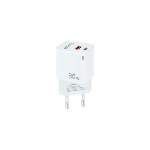 Cargador de Pared GaN USB-C/PD + USB-A/QC 30W, Blanco - Imagen 1