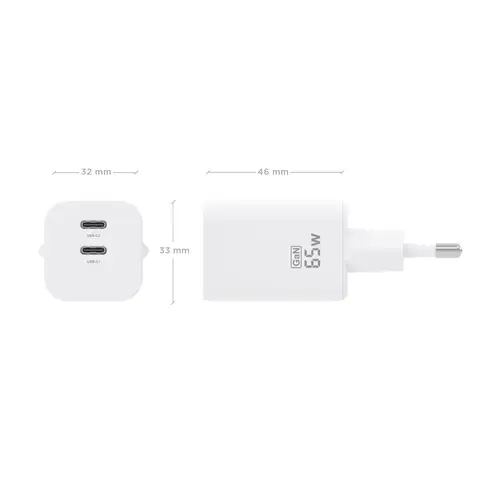 AISENS Cargador GaN 65W  2xUSB C PD3 0 QC4 0  Blanco - Imagen 4