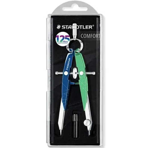 STAEDTLER COMPÁS METÁLICO DE PRECISIÓN MARS CON AJUSTE POR RUEDA AZUL/VERDE MENTA - Pack de 5 unidades
