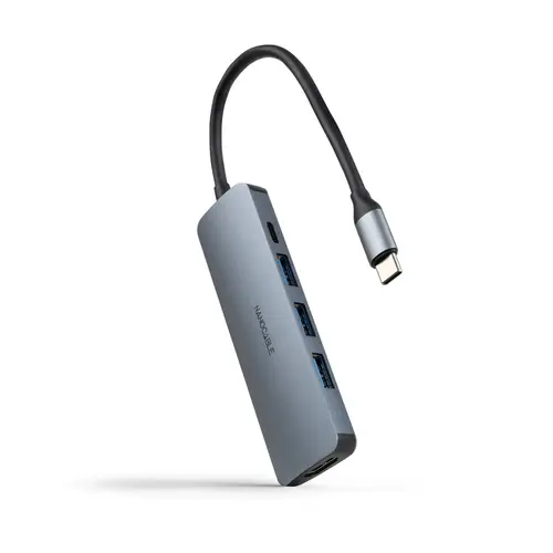 Hub USB-C 5 en 1, Conversor USB-C 3.1 a 3xUSB-A 3.0 + USB-C PD + HDMI, Aluminio, Gris, 18 cm - Imagen 1