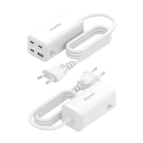 Cargador Sobremesa GaN 100W, 3x USB-C PD3.0 QC4.0 QC5.0, 1x USB-A QC3.0, Blanco - Imagen 3