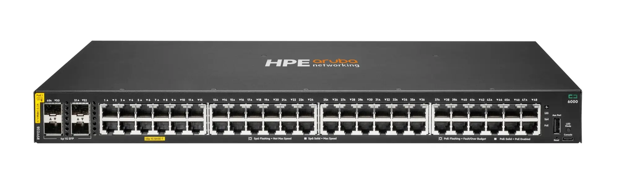 Aruba Networking CX 6000 48p 10M/100M/1G Class4 PoE 4p SFP 1G 740W Switch