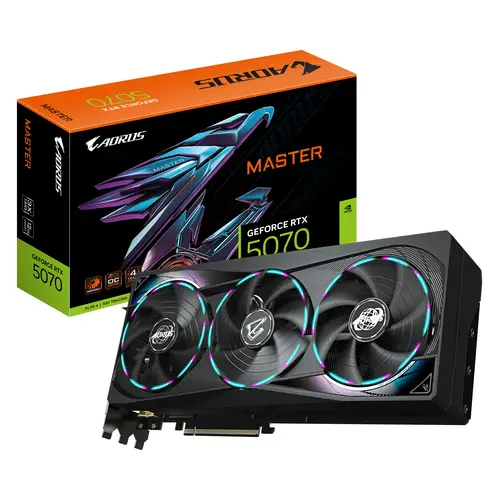 AORUS GeForce RTX 5070 MASTER 12G Tarjeta Gráfica - 12GB GDDR7, 192 bits, PCI-E 5.0, 2715 MHz Core Clock, 3 x DP 2.1a, 1 x HDMI 2.1b, NVIDIA DLSS 4, GV-N5070AORUS M-12GD - Imagen 1