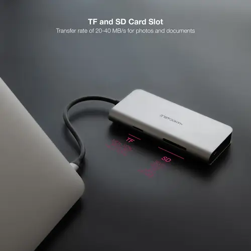 Hub USB-C 8 en 1, Conversor USB-C 3.1 a 3xUSB-A 3.0 + HDMI 4K@60Hz + USB-C PD + RJ45 1Gbps + TF + SD, Aluminio, Gris, 18 cm - Imagen 4