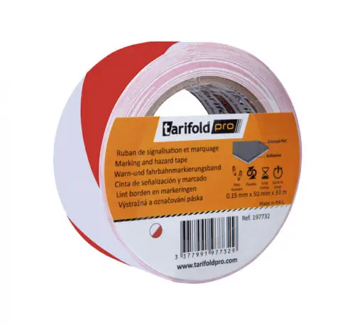 CINTA ADHESIVA SUELO BLANCO-ROJO, 33 METROS X 5 CM TARIFOLD 19773..