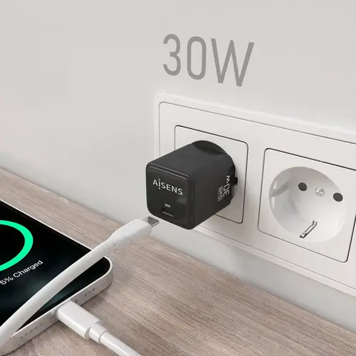 Cargador Gan 30W, 1xUSB-C PD3.0 QD4.0, Negro - Imagen 5