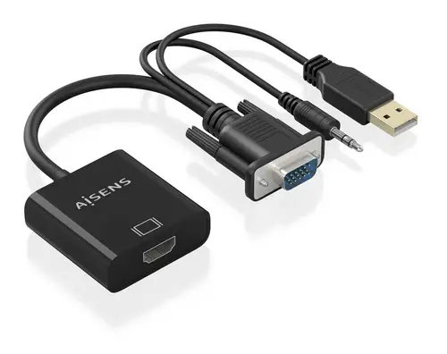 Cable conversor SVGA+Audio a HDMI, SVGA/M+Jack 3.5/M+USB-A/M-HDMI A/H, Negro, 20cm - Imagen 2