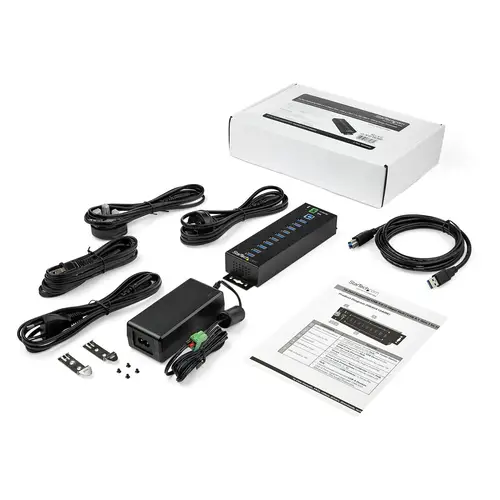 Hub Concentrador Ladrón USB de 10 Puertos con Adaptador de Corriente - con Protección contra Descargas de 350W - Hub Industrial USB 3.0 de Montaje en Pared Carril DIN o Mesa - USB 3.2 Gen 1 (5Gbps) - Imagen 4