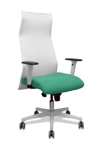 Sillón Sahuco blanco bali verde esmeralda brazos blancos base blanca ruedas parqué 65mm