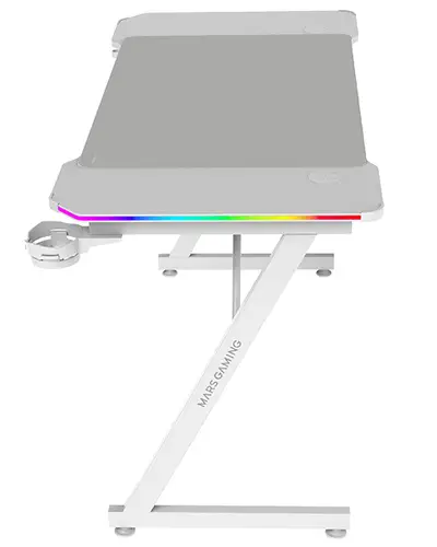 MGD-X120RGB, Mesa Gaming Ergonómica, Iluminación ARGB con Mando, Fibra de Carbono, Alfombrilla XXL, Soporte Auriculares y Bebida, Gestión Cableado, Escritorio Gaming 120x60cm, Blanco - Imagen 1