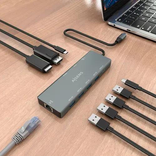 USB-C Dock 9 en 1, USB-C A 1xHDMI, 1xDisplayPort, 1xRJ45, 4xUSB-A 5G, 1xUSB-C 5G, 1xUSB-C PD100W, Gris, 20cm - Imagen 6